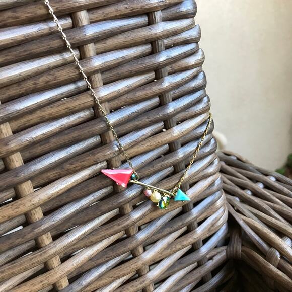 Arrow Teal Pink Rhinestone Necklace Gold Tone NEW in BOX - Picture 2 of 5
